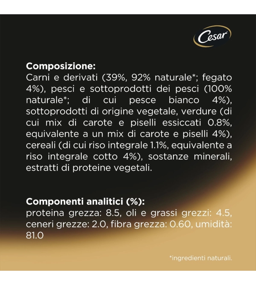 ALIMENTO UMIDO PER CANI CESAR "SCELTA DELLO CHEF" CON PESCE BIANCO, RISO E VERDURE 150 GR