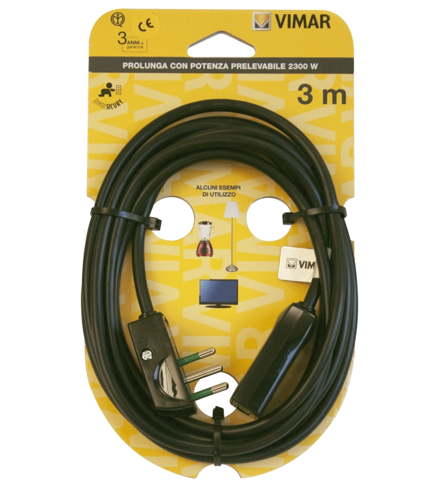 CAVO PROLUNGA 3 METRI NERO 3G0,75+SPINAPIATTA - VIMAR.
