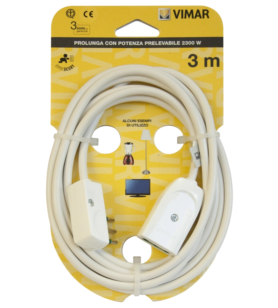 CAVO PROLUNGA 3 METRI BIANCO 3G0,75+SPINAPIATTA - VIMAR.