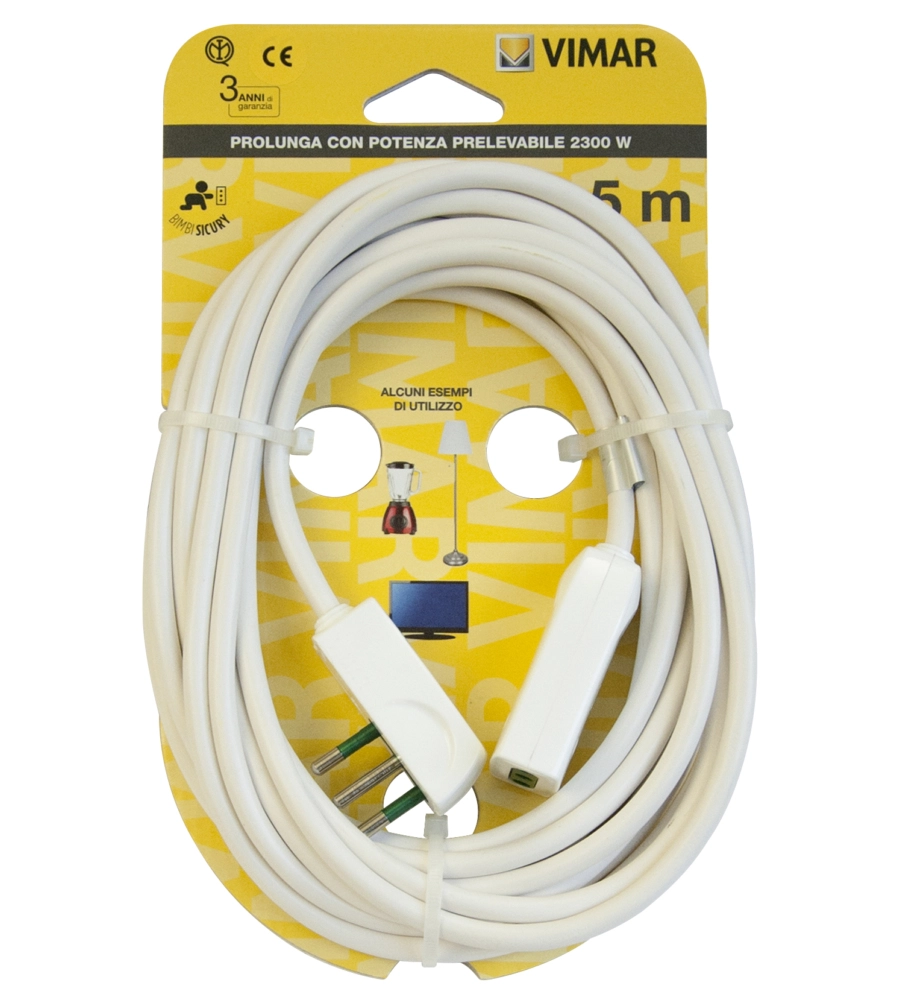 CAVO PROLUNGA 5 METRI BIANCO 3G0,75+SPINAPIATTA - VIMAR.
