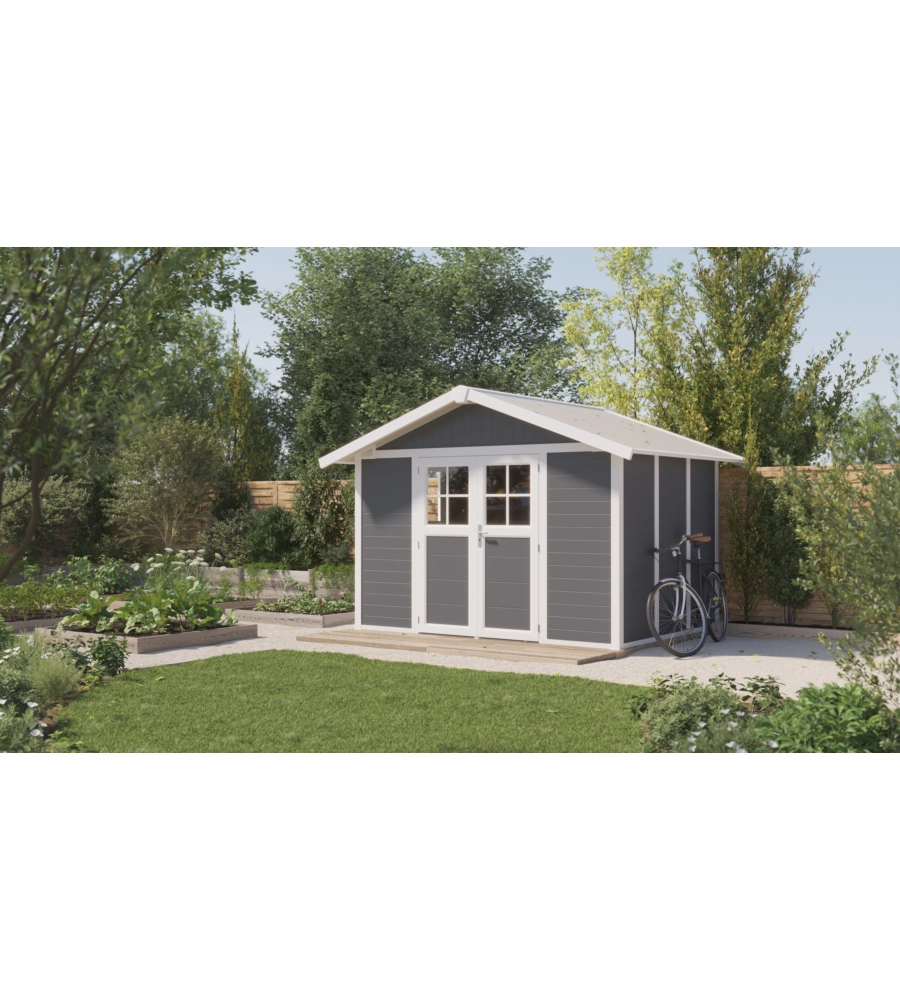 CASETTA DA GIARDINO IN PVC GROSFILLEX "DECO 7" GRIGIO SCURO E BIANCO 370X298X250 CM - COD. 23007276