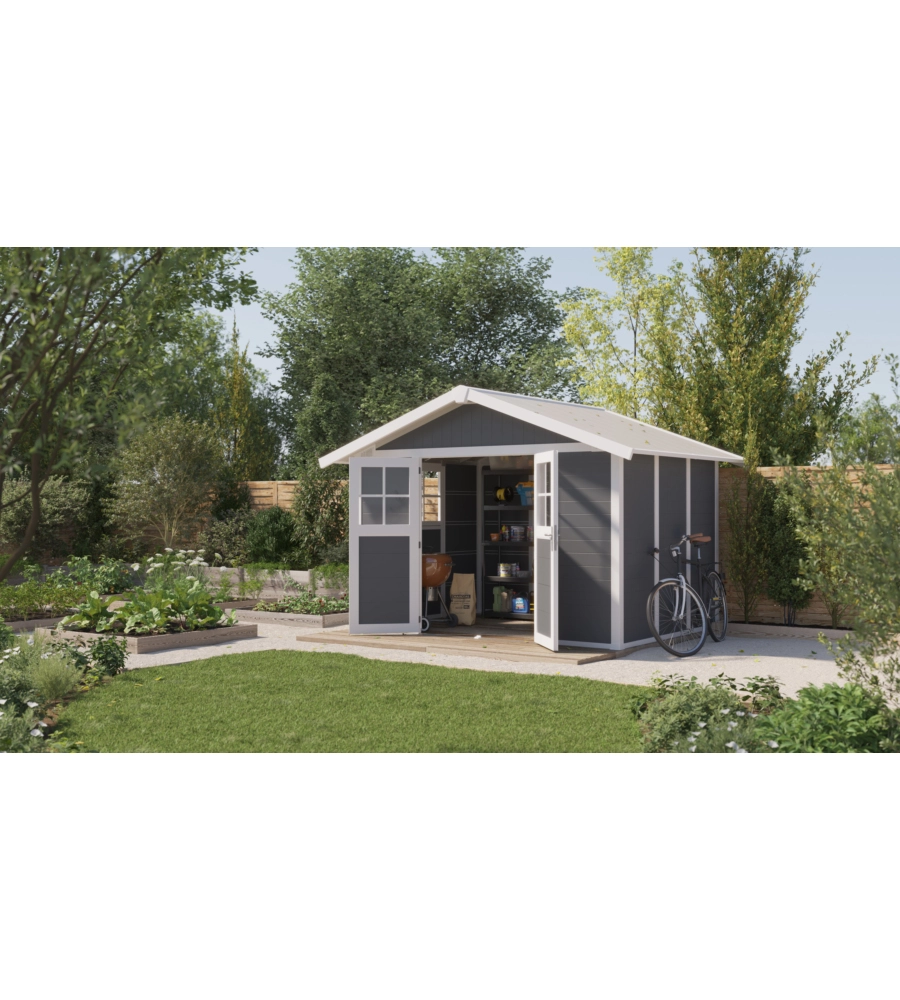 CASETTA DA GIARDINO IN PVC GROSFILLEX "DECO 7" GRIGIO SCURO E BIANCO 370X298X250 CM - COD. 23007276
