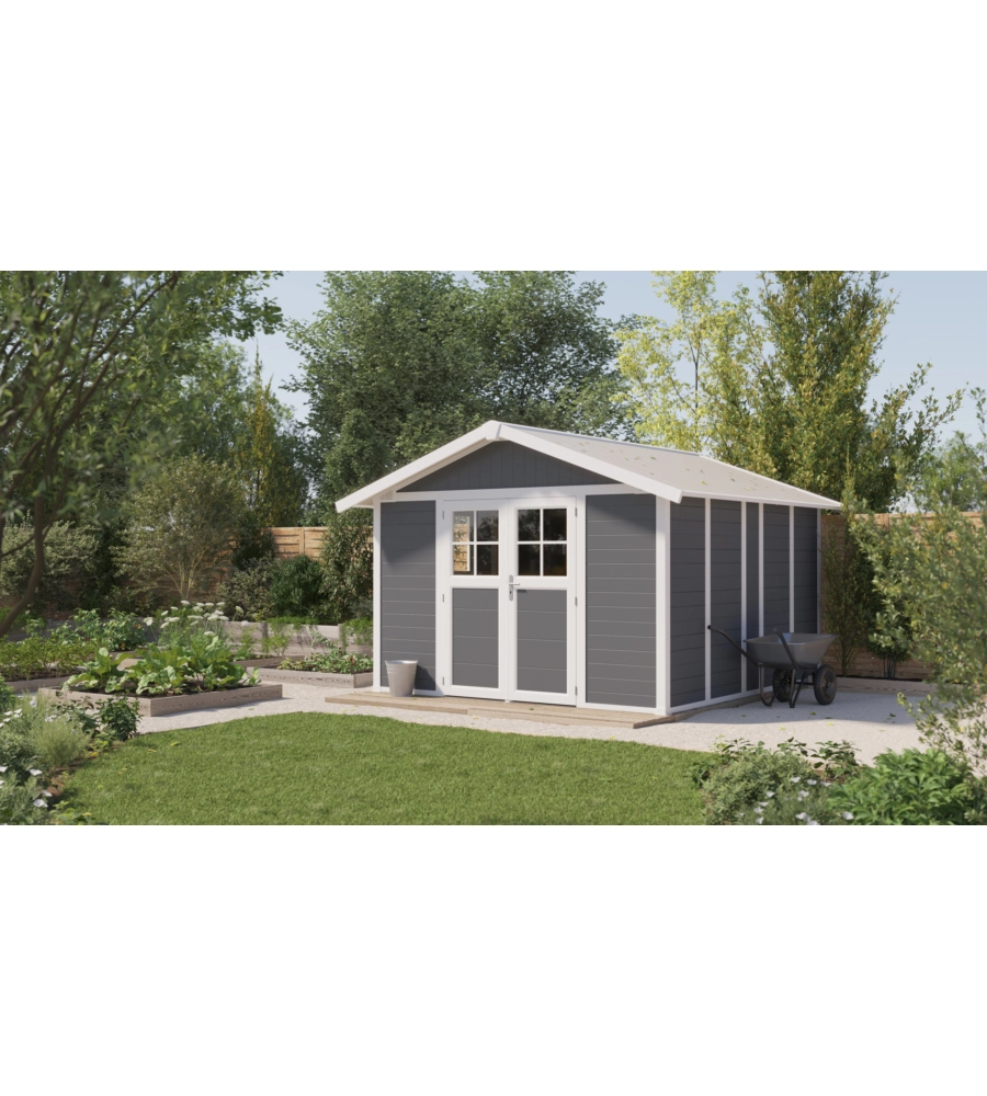CASETTA DA GIARDINO IN PVC GROSFILLEX "DECO 11" GRIGIO SCURO E BIANCO 370X407X250 CM - COD. 23011276