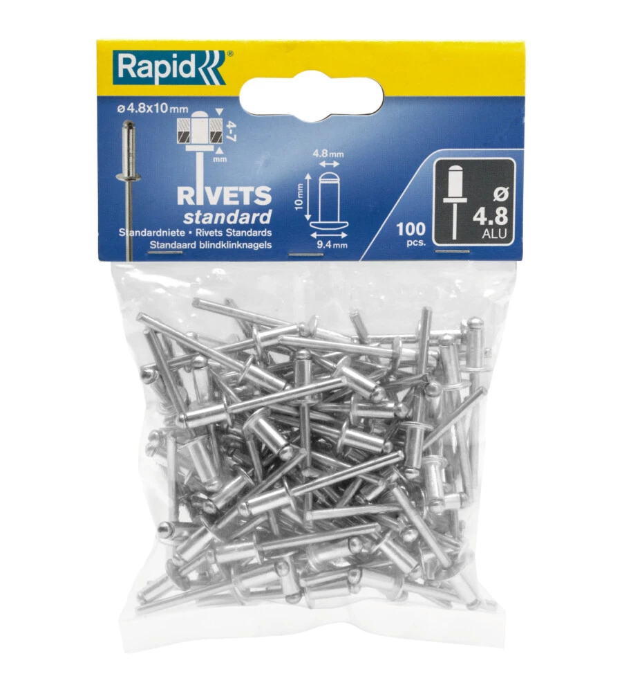 RIVETTI DIAMETRO 4X8MM. ALU IN BUSTA DA 100 PEZZI