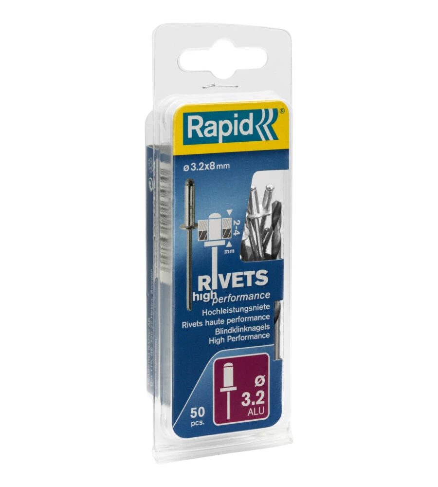 RIVETTI DIAMETRO 3.2X8MM. ALU + PUNTA DA TRAPANO BLISTER DA 50