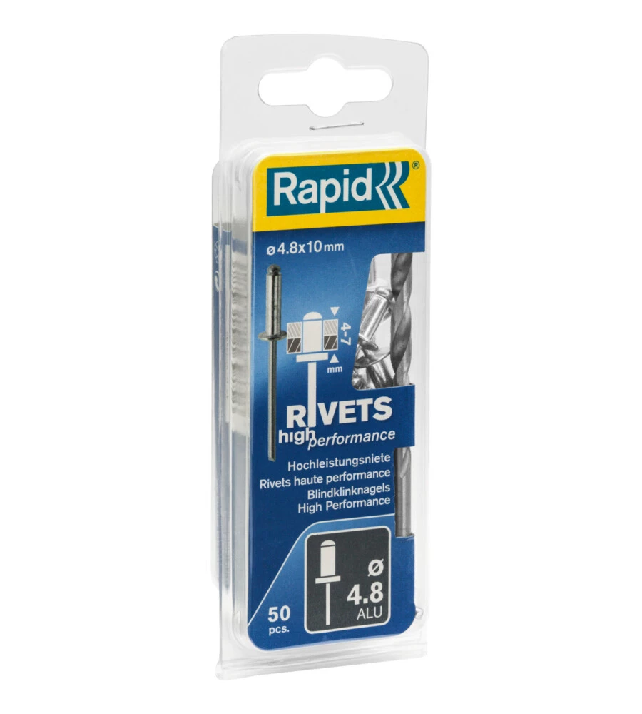 RIVETTI DIAMETRO 4.8X14MM. ALU + PUNTA DA TRAPANO BLISTER DA 50