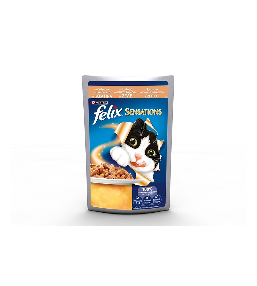 FELIX SENSATIONS, SALMONE IN GELATINA CON GAMBERETTI 20x100GR.