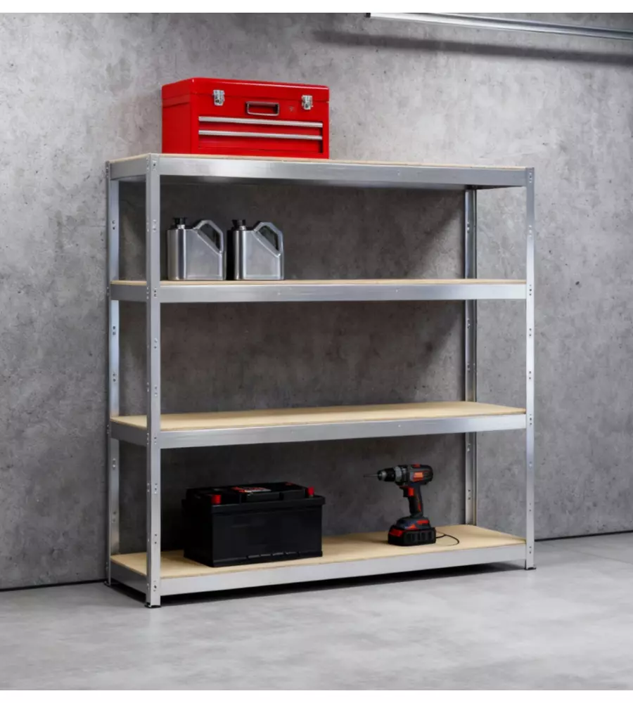 SCAFFALE IN METALLO E LEGNO "JOKER" IN KIT CON 4 RIPIANI, 200x70x200 CM - GRIMA