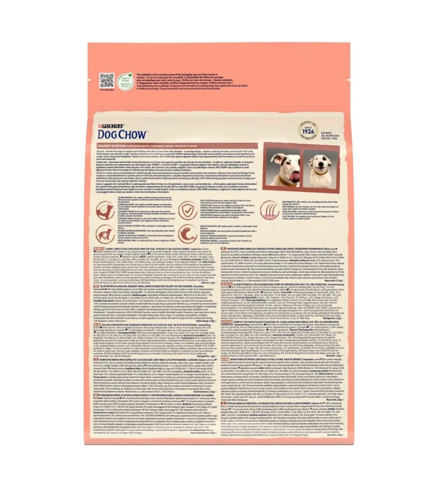 CROCCHETTE PER CANI PURINA "TONUS DOG CHOW" ADULTO DI TUTTE LE TAGLIE CON SALMONE SENSITIVE 2,5 KG