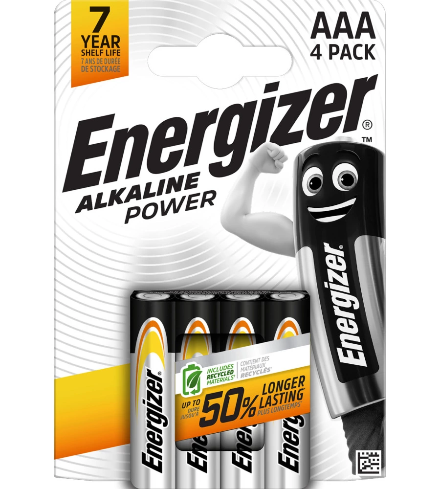 BATTERIE ALCALINE ENERGIZER "ALKALINE POWER" AAA 4 PEZZI