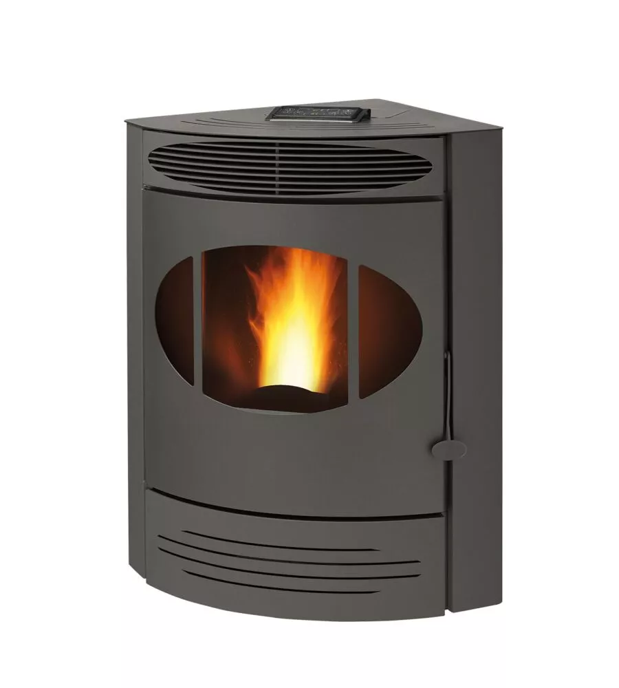 Stufa a pellet ventilata angolare Caris "Gemma" grigio 12 kW