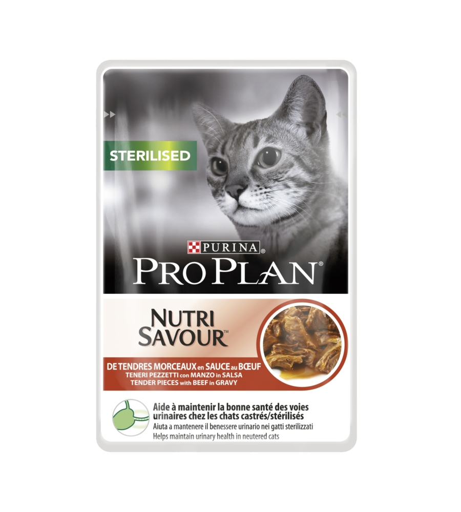 PRO PLAN  STERILISED, ALIMENTO UMIDO PER GATTO, TENERI PEZZETTI IN SALSA CON MANZO.