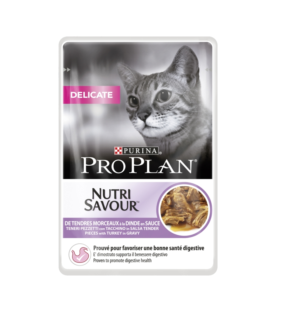 PRO PLAN DELICATE, ALIMENTO UMIDO PER GATTO TENERI PEZZETTI IN SALSA CON TACCHINO.