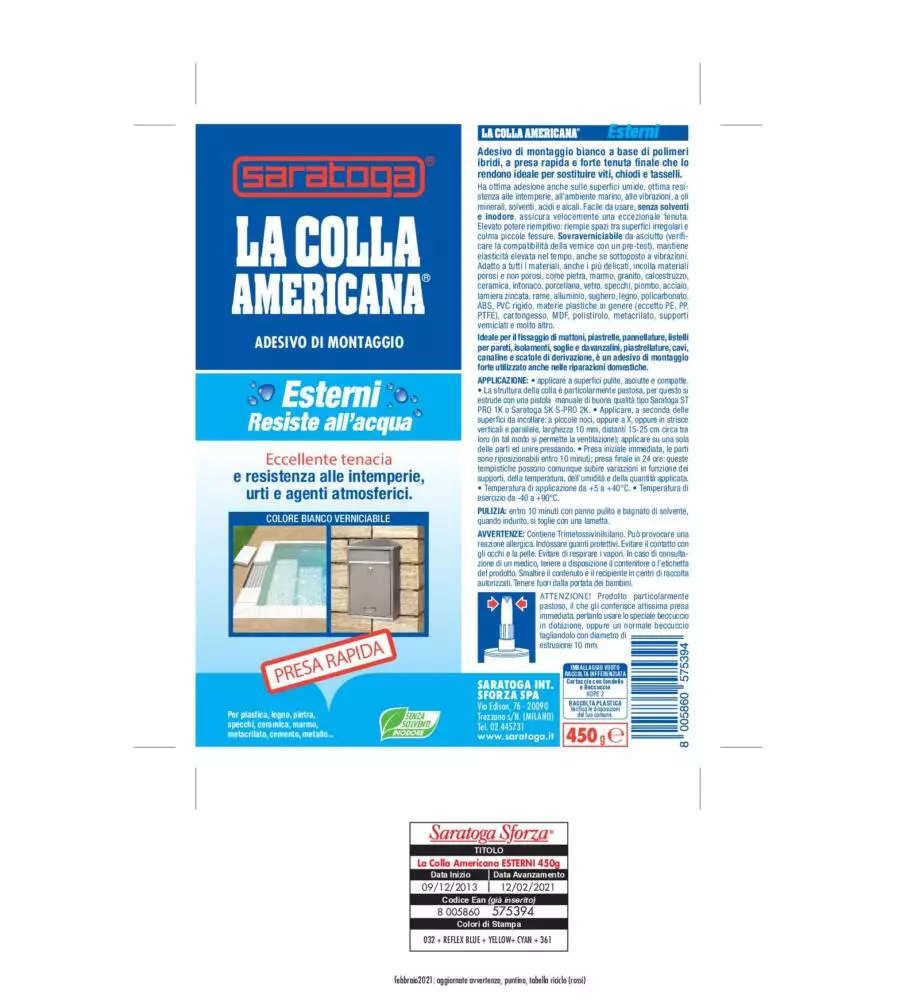 COLLA AMERICANA PER ESTERNI, 450 GR - SARATOGA