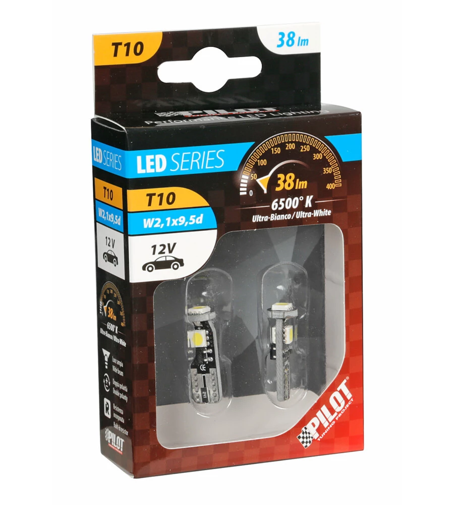 LAMPADA 12V HYPER-LED 9 - 3 SMD X 3 CHIPS - (T10) - TRIFOCUS - W2,1X9,5D - 2 PZ  58459