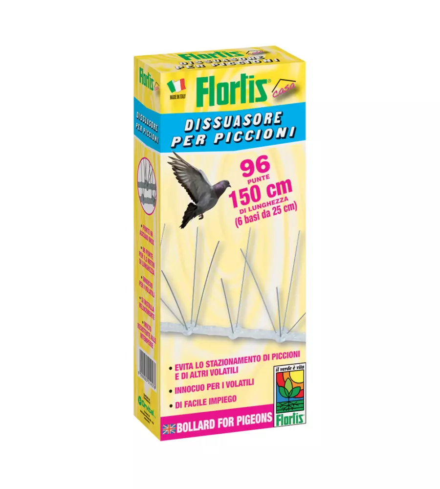 DISSUASORE PER PICCIONI FLORTIS CON 6 BASI E 96 PUNTE LUNGHEZZA 1,5 METRI