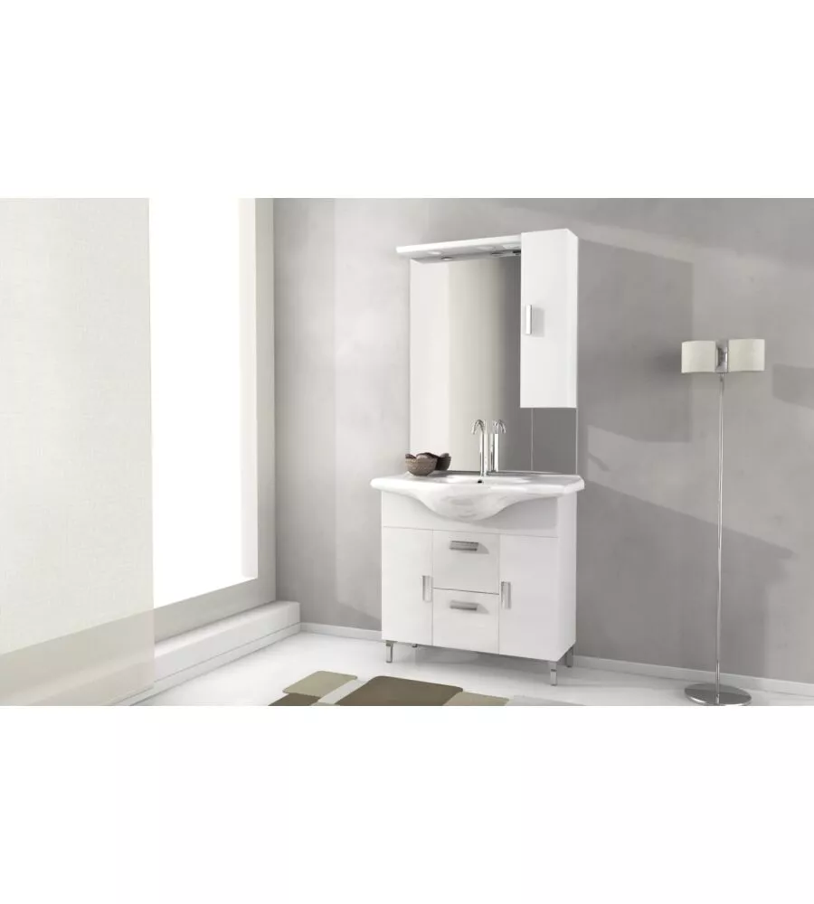 MOBILE BAGNO BIANCO CON LAVABO "ROVERETO 100", 100X33,5X190 CM