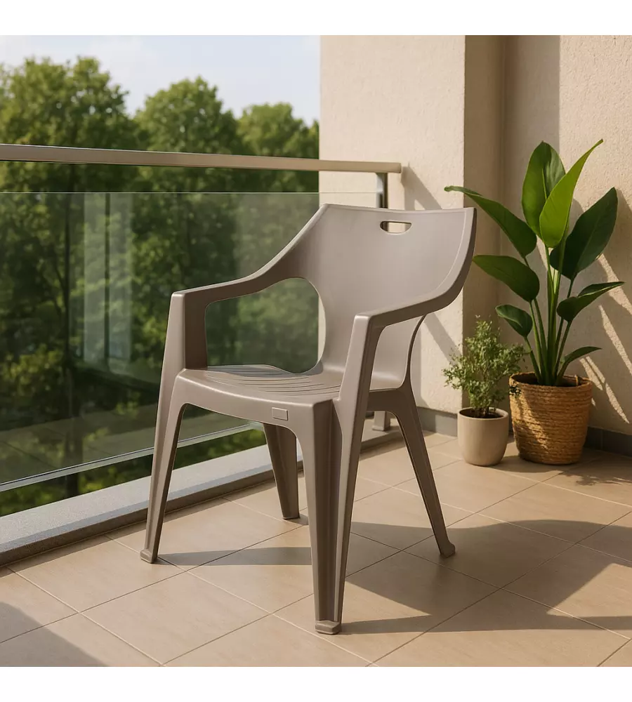 SEDIA DA ESTERNO CON SCHIENALE MEDIO "KRETA" IN POLIPROPILENE TAUPE 56X55X80 CM