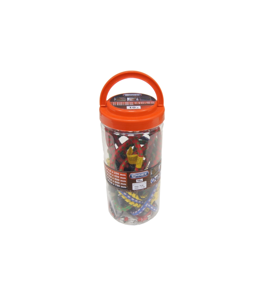 CAVO ELASTICO ASSORTITO Ø 8 DA 250 A 750 MM. CON GANCI 10 PZ.