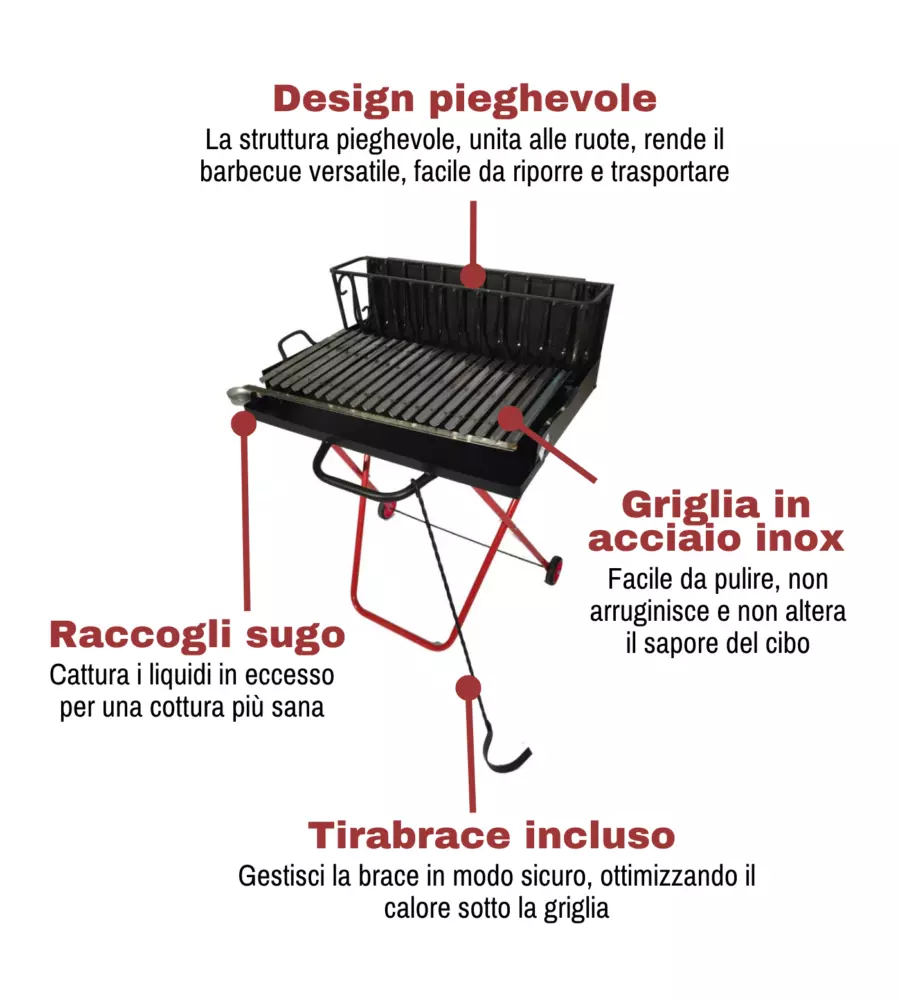 BARBECUE A LEGNA PIEGHEVOLE ARNOLD CON GRIGLIA 97X50 CM
