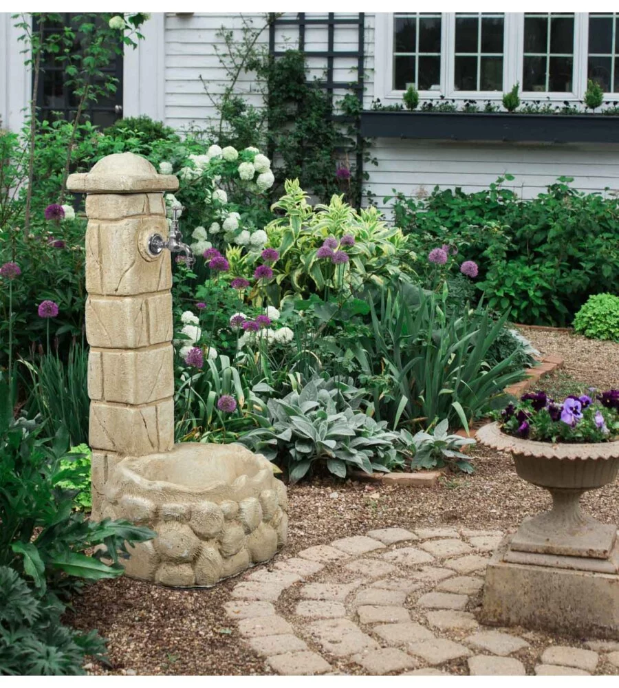 FONTANA DA GIARDINO VEDOVELLA "SAVONA" ANTICATA COLOR NOCCIOLA, 47x47x92 CM - KAM