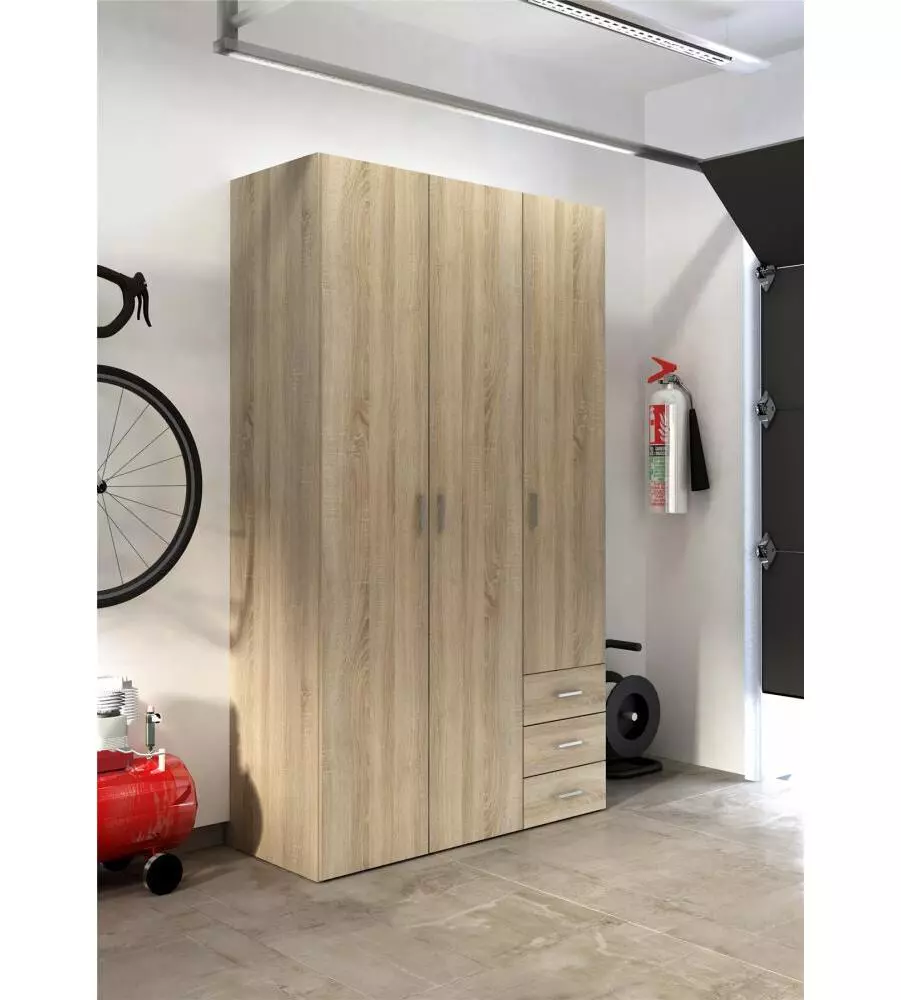 ARMADIO "SPACE" CON 3 ANTE E 3 CASSETTI EFFETTO QUERCIA, 115,8X49,50X200,40H CM
