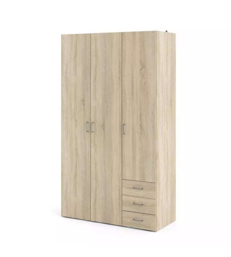 ARMADIO "SPACE" CON 3 ANTE E 3 CASSETTI EFFETTO QUERCIA, 115,8X49,50X200,40H CM