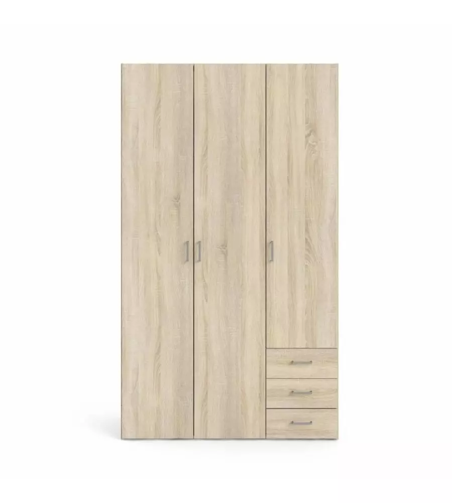 ARMADIO "SPACE" CON 3 ANTE E 3 CASSETTI EFFETTO QUERCIA, 115,8X49,50X200,40H CM