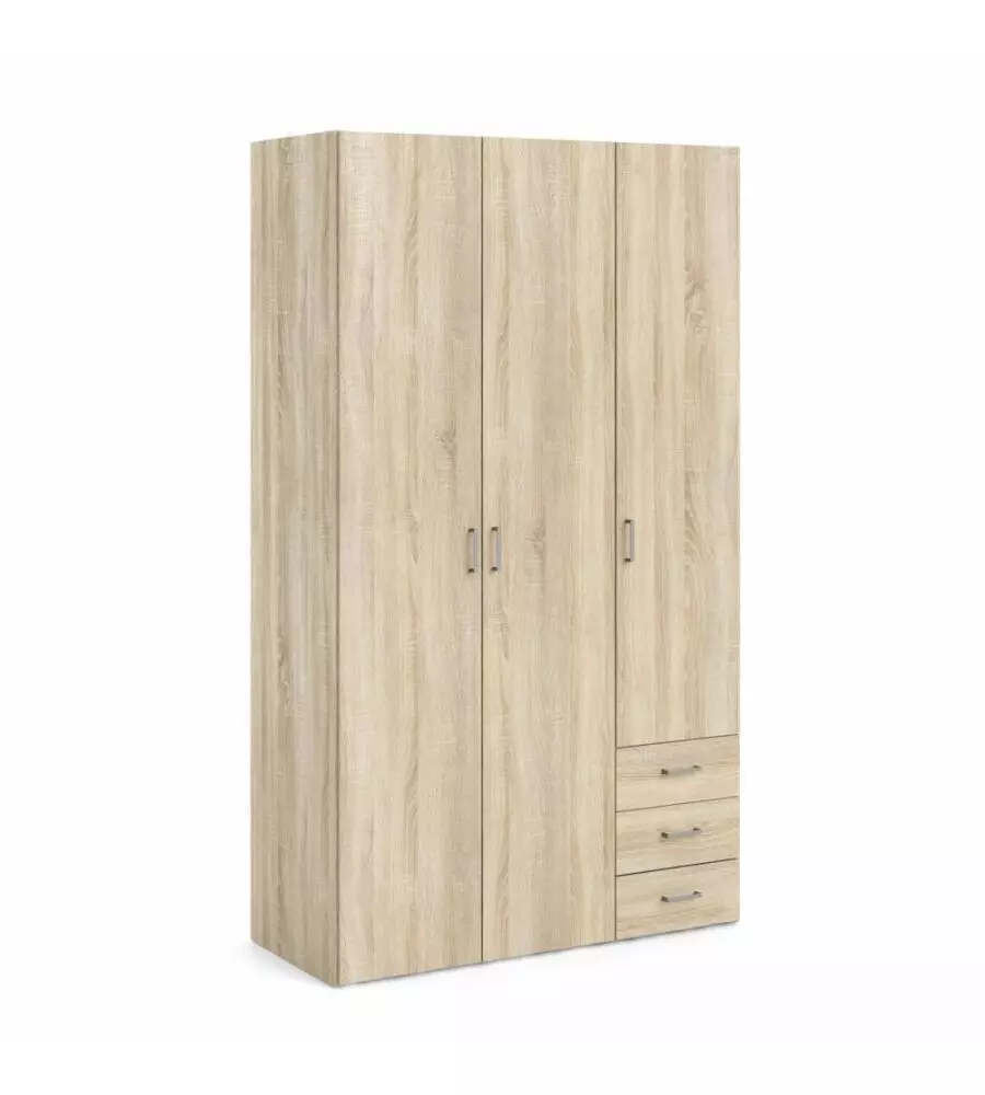 ARMADIO "SPACE" CON 3 ANTE E 3 CASSETTI EFFETTO QUERCIA, 115,8X49,50X200,40H CM