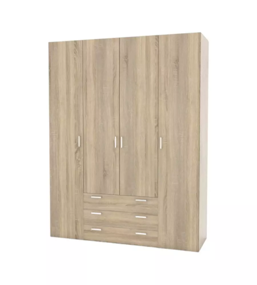 ARMADIO 4 ANTE BATTENTI "SPACE" CON 3 CASSETTI EFFETTO QUERCIA 154X49,5X200,4H CM