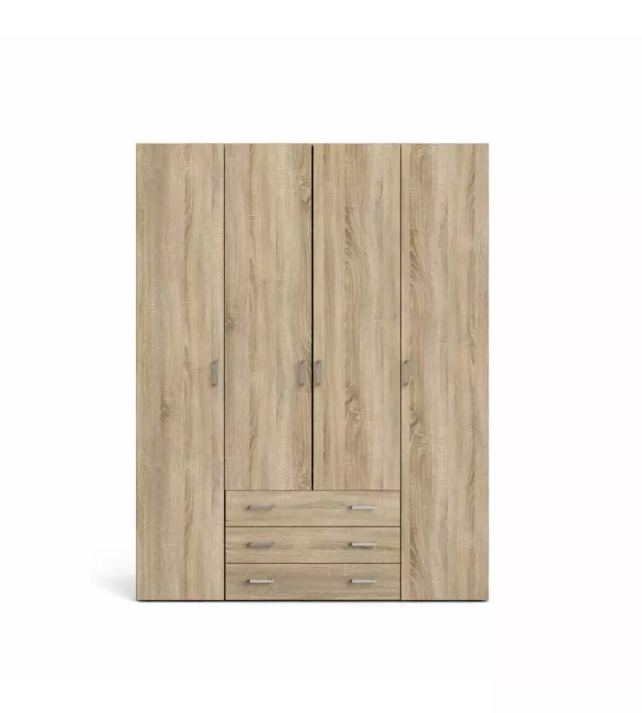 ARMADIO "SPACE" CON 4 ANTE 3 CASSETTI EFFETTO QUERCIA, 154X49,5X200,4H CM