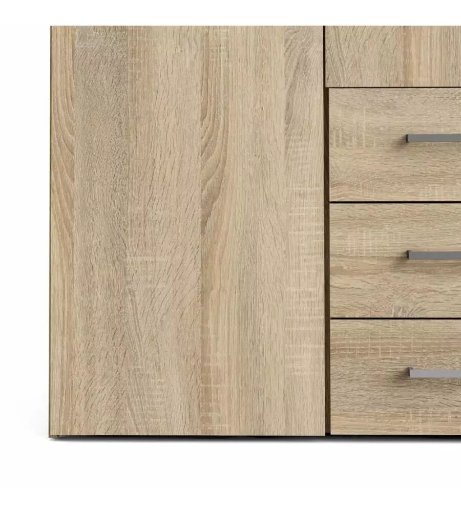 ARMADIO "SPACE" CON 4 ANTE 3 CASSETTI EFFETTO QUERCIA, 154X49,5X200,4H CM