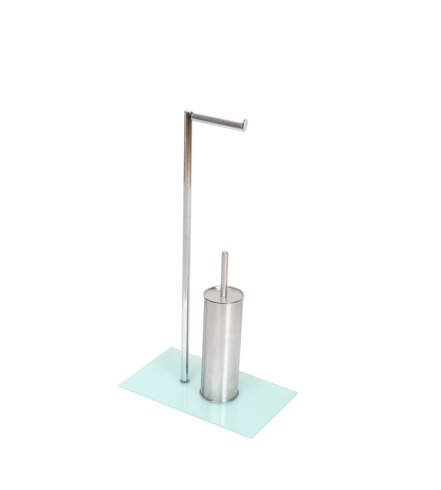 COLONNINA PORTAROTOLO BAGNO CON PORTASCOPINO IN VETRO