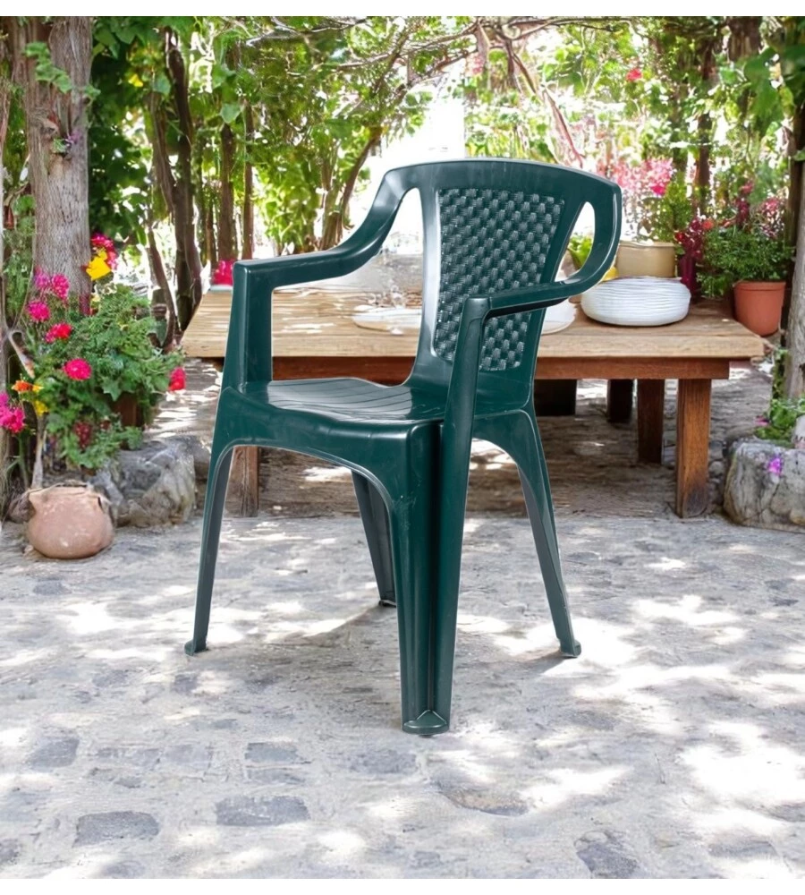 SEDIA DA ESTERNO CON SCHIENALE BASSO "LUNA" IN POLIPROPILENE VERDE 56X52X77 CM