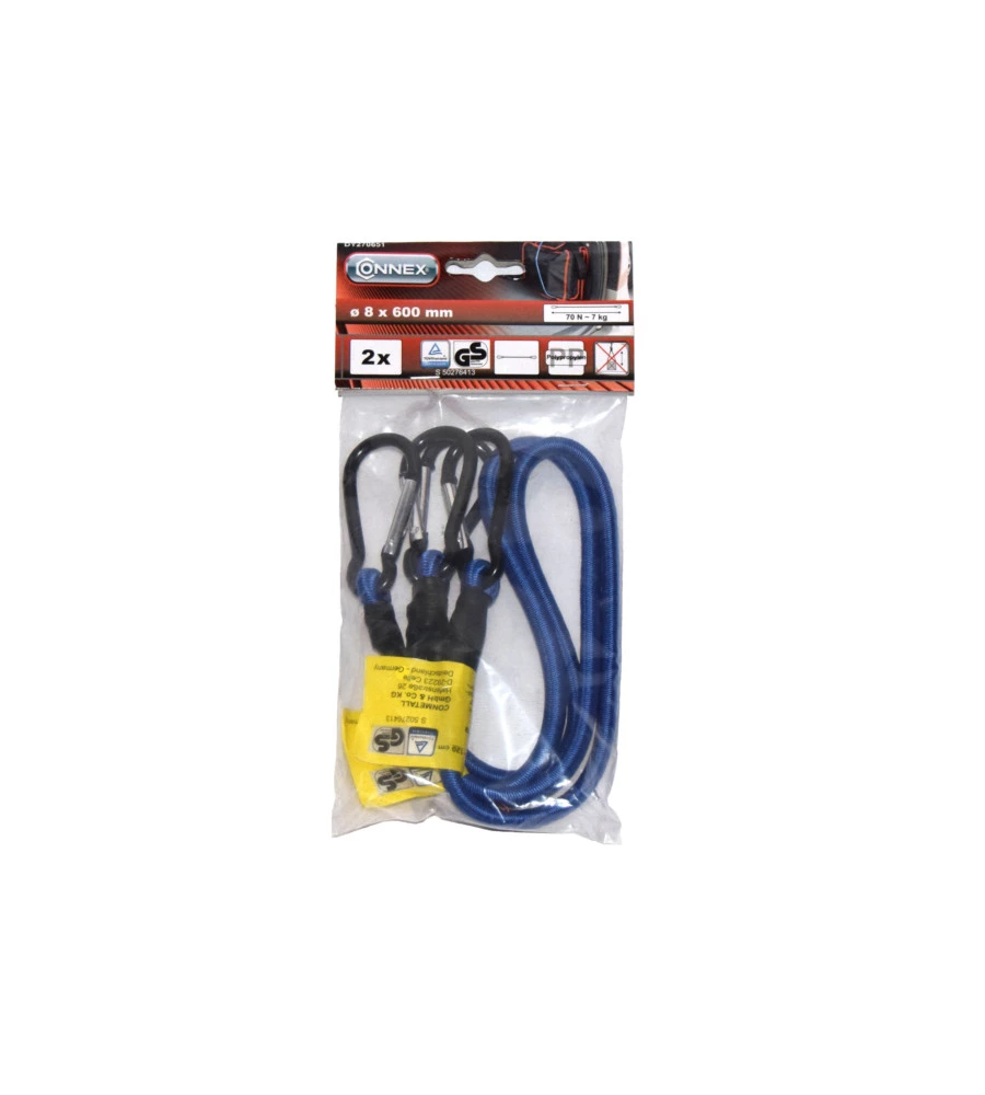 CAVO ELASTICO Ø 8 X 600 MM. CON GANCI IN ALLUMINIO A MOSCHETTONE 2 PZ.