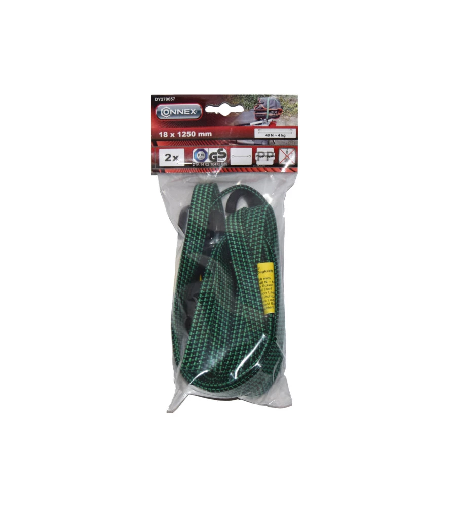CAVO ELASTICO PIATTO Ø 20 X 1250 MM. CON GANCI ACCIAIO PLASTIFICATO 2 PZ.