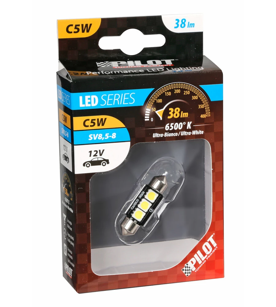 LAMPADA 12V HYPER-LED 9 - 3 SMD X 3 CHIPS - (C5W) - 10X36 MM - SV8,5-8 - 1 PZ  58450