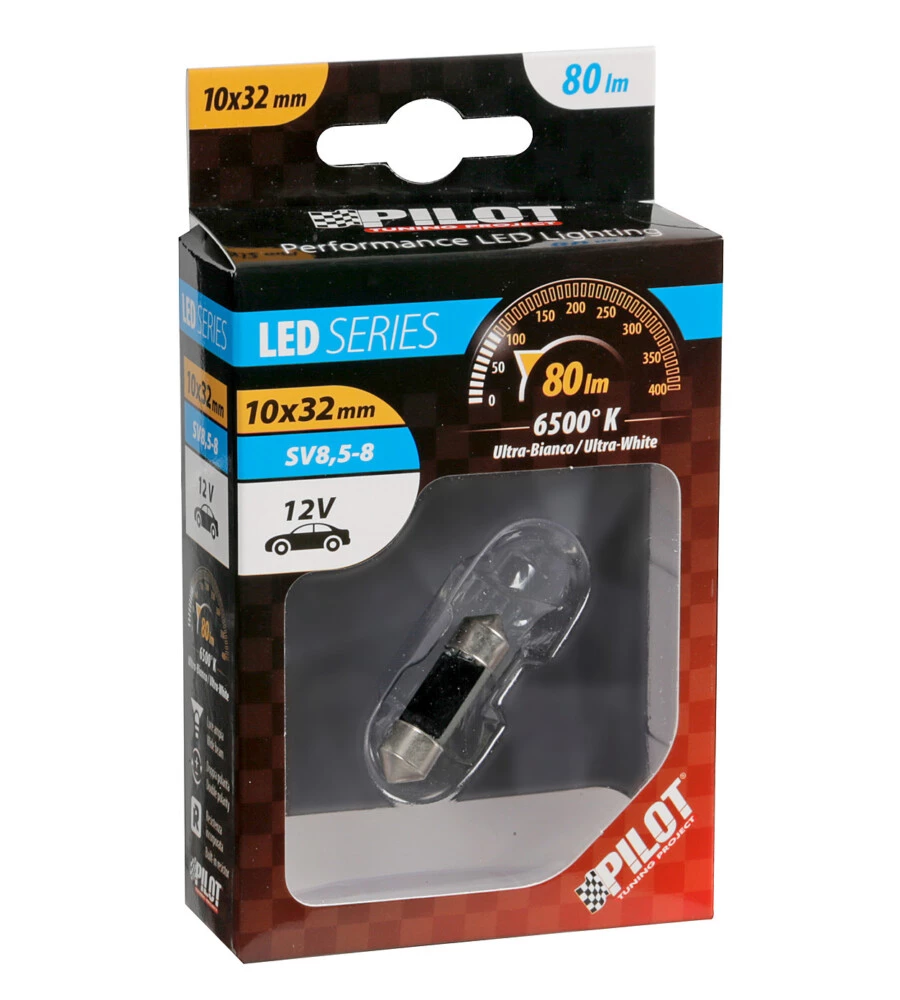 LAMPADA 12V HYPER-LED 6 - 2 SMD X 3 CHIPS - 10X32 MM - SV8,5-8 - 1 PZ  58445