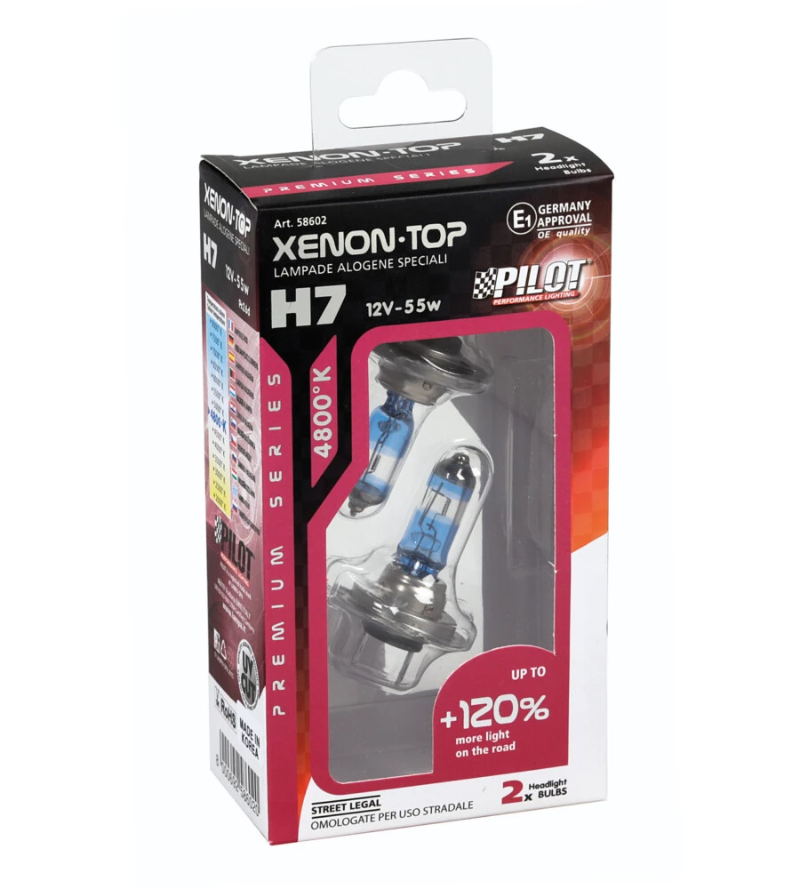 LAMPADA ALOGENA 12V XENON TOP +120% LUCE - H7 - 55W - PX26D - 2 PZ  - SCATOLA  58602