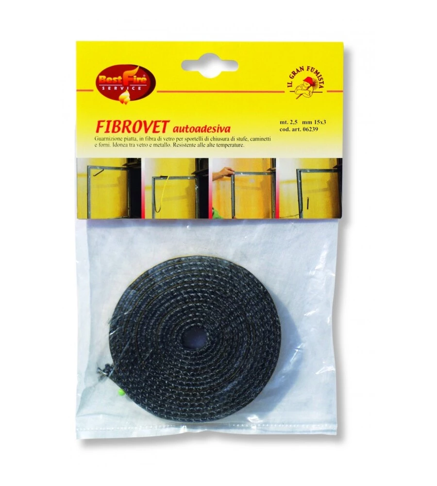 GUARNIZIONE PIATTA AUTOADESIVA BEST FIRE "FIBROVET" IN FIBRA CERAMICA, 10 MM X 2,5 MT