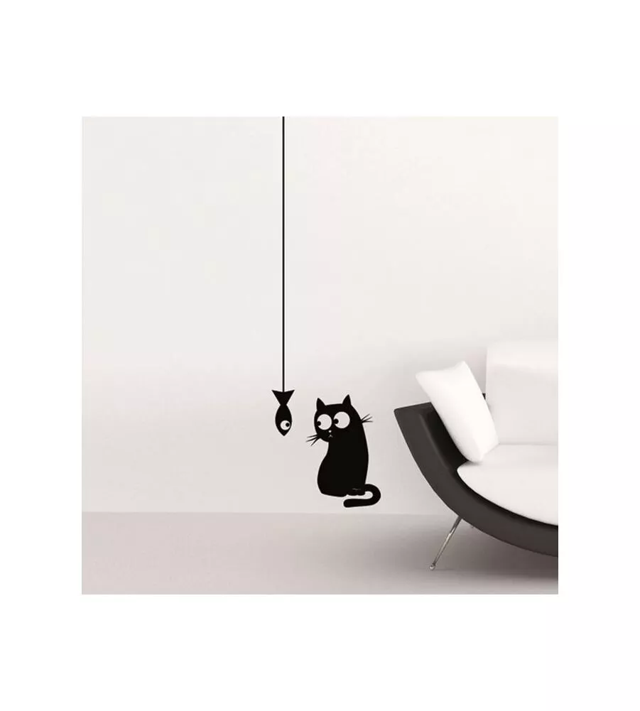 ADESIVI DA PARETE "CAT AND FISH" - 15X31 CM - 2 FOGLI.