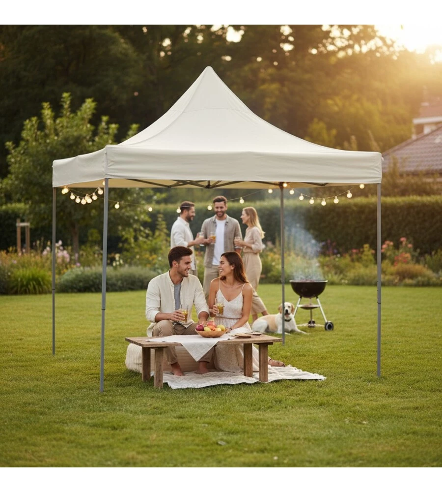 GAZEBO DA ESTERNO PIEGHEVOLE EUROGARDEN IN ALLUMINIO ECRÙ 3X3 M