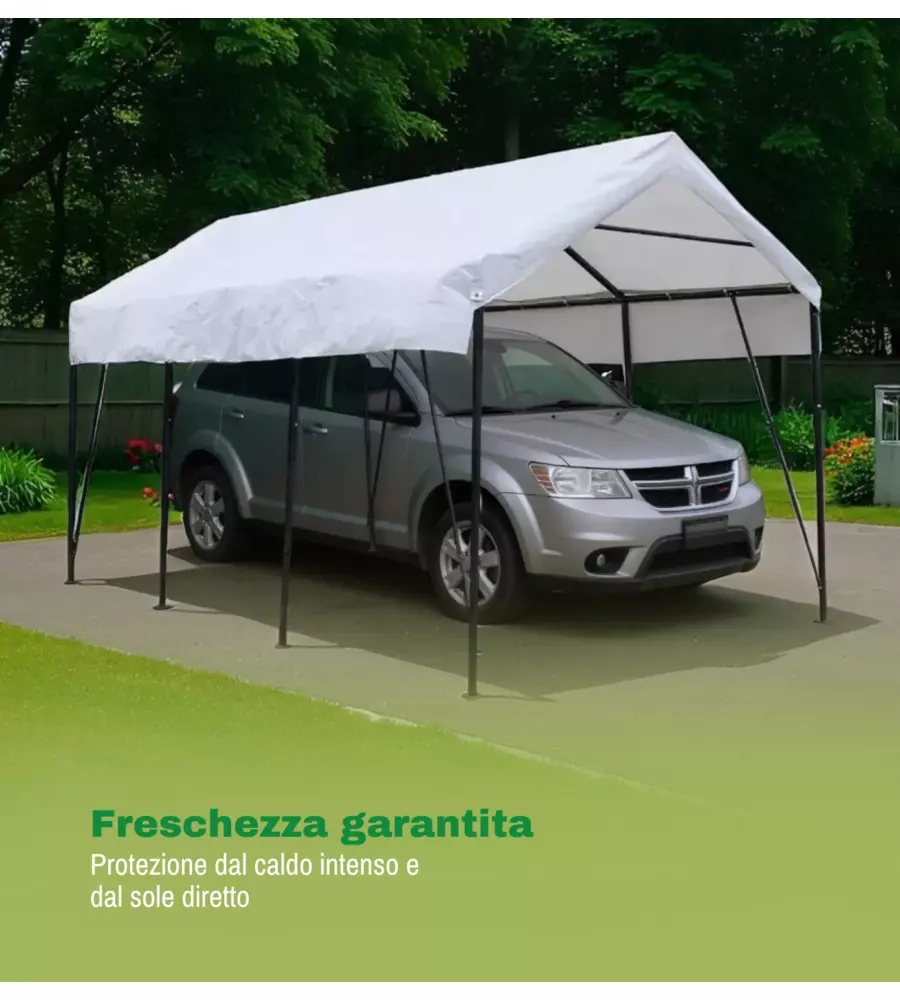 TETTOIA AUTO SINGOLA EUROGARDEN "ERCOLE" IN ACCIAIO E TESSUTO BIANCO 270X490X270 CM