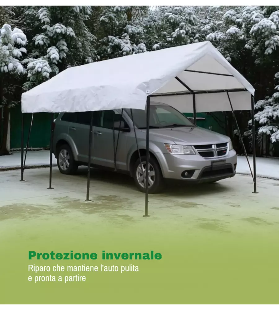 TETTOIA AUTO SINGOLA EUROGARDEN "ERCOLE" IN ACCIAIO E TESSUTO BIANCO 270X490X270 CM