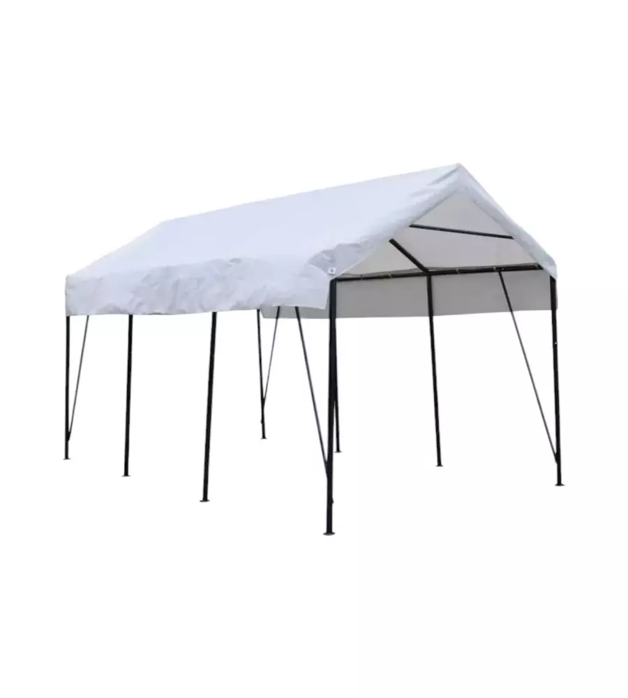 TETTOIA AUTO SINGOLA EUROGARDEN "ERCOLE" IN ACCIAIO E TESSUTO BIANCO 270X490X270 CM