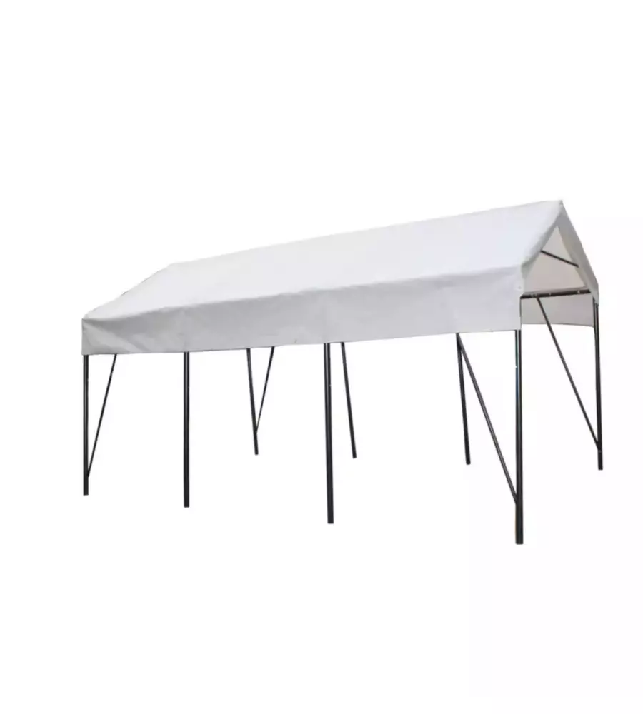 TETTOIA AUTO SINGOLA EUROGARDEN "ERCOLE" IN ACCIAIO E TESSUTO BIANCO 270X490X270 CM