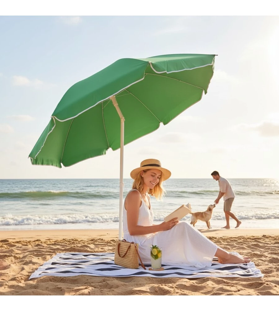 OMBRELLONE DA SPIAGGIA ROTONDO EUROGARDEN IN COTONE COLORI ASSORTITI 200X200 CM