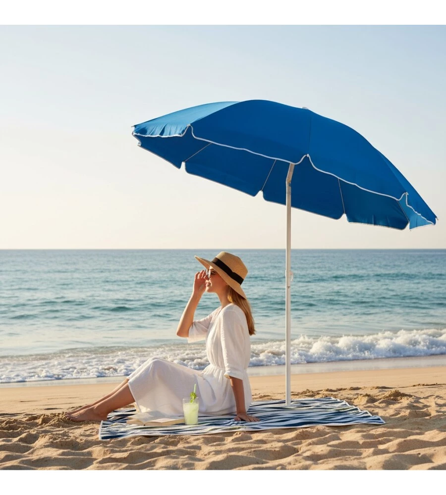 OMBRELLONE DA SPIAGGIA ROTONDO EUROGARDEN IN COTONE COLORI ASSORTITI 200X200 CM