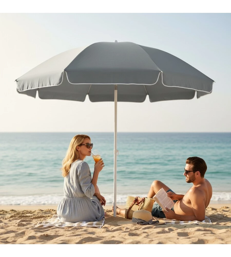 OMBRELLONE DA SPIAGGIA ROTONDO EUROGARDEN GRIGIO 240X240 CM