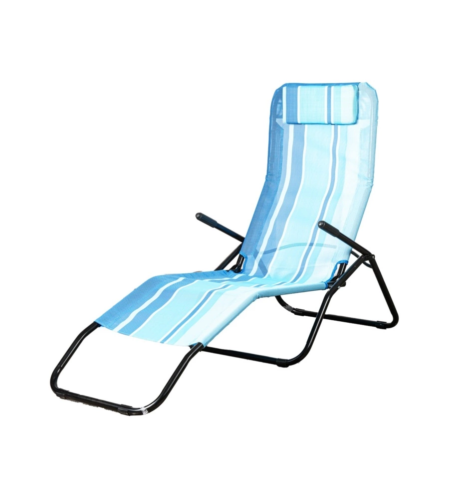 SDRAIO PIEGHEVOLE RECLINABILE CON BRACCIOLI EUROGARDEN "RELAX" IN POLIESTERE FANTASIA A RIGHE AZZURRO 186X62X98 CM